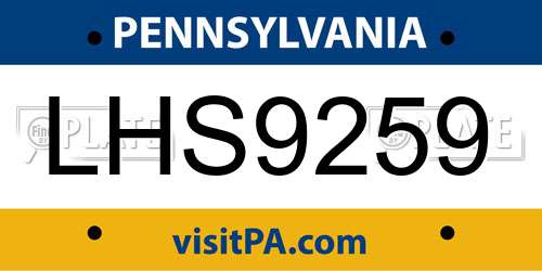 LHS9259 Pennsylvania License Plate