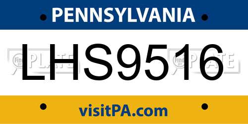 LHS9516 Pennsylvania License Plate