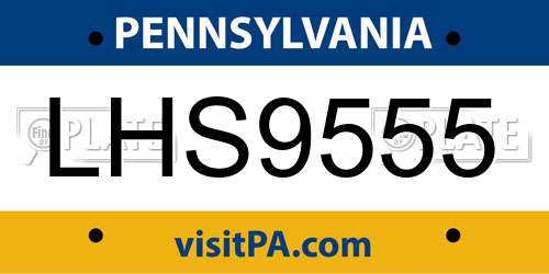 LHS9555 Pennsylvania License Plate