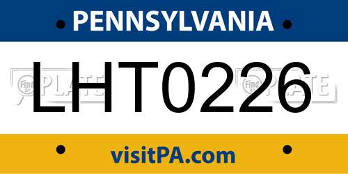LHT0226 Pennsylvania License Plate