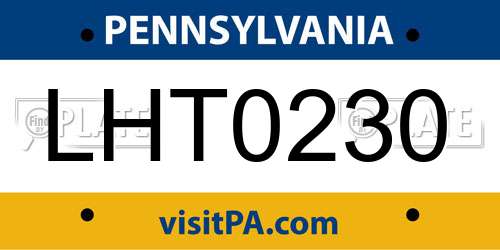 LHT0230 Pennsylvania License Plate