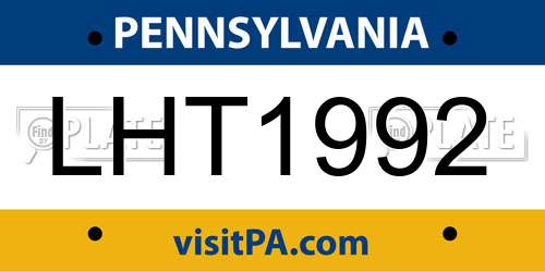 LHT1992 Pennsylvania License Plate