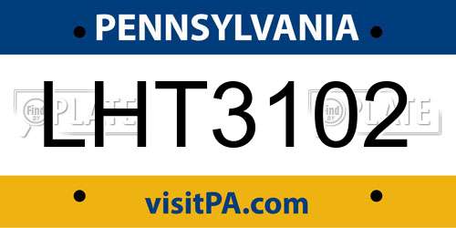LHT3102 Pennsylvania License Plate