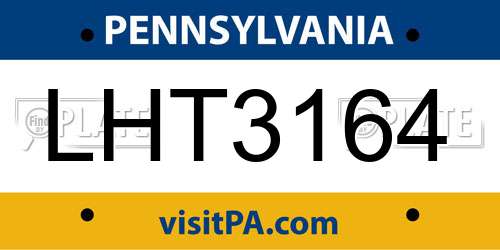 LHT3164 Pennsylvania License Plate