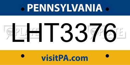 LHT3376 Pennsylvania License Plate