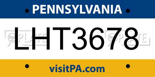 LHT3678 Pennsylvania License Plate