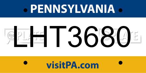LHT3680 Pennsylvania License Plate