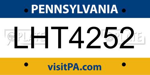 LHT4252 Pennsylvania License Plate