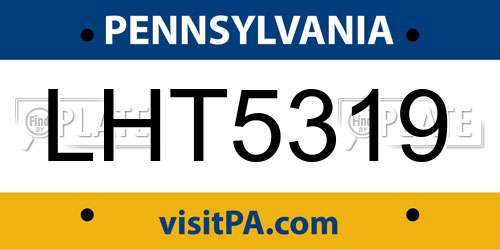 LHT5319 Pennsylvania License Plate