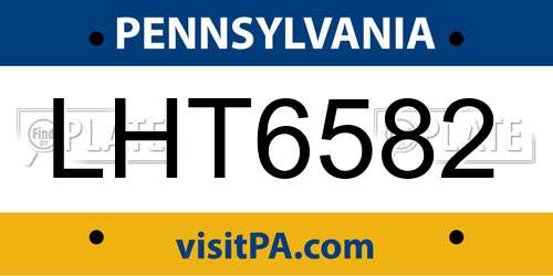 LHT6582 Pennsylvania License Plate