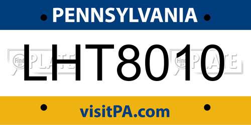 LHT8010 Pennsylvania License Plate