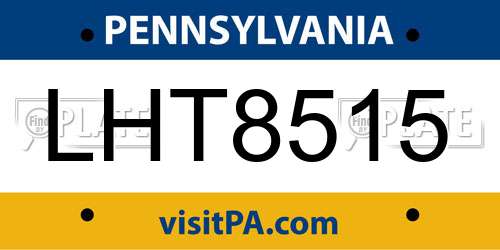 LHT8515 Pennsylvania License Plate