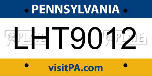 LHT9012 Pennsylvania License Plate