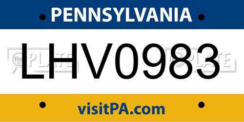 LHV0983 Pennsylvania License Plate