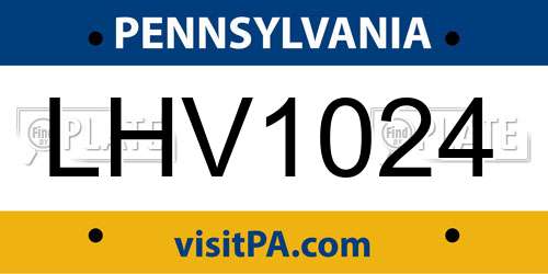 LHV1024 Pennsylvania License Plate