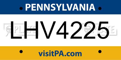LHV4225 Pennsylvania License Plate