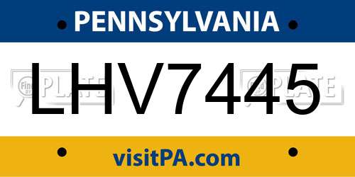 LHV7445 Pennsylvania License Plate
