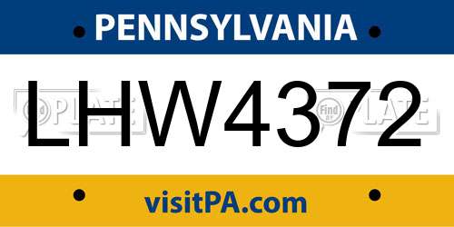 LHW4372 Pennsylvania License Plate