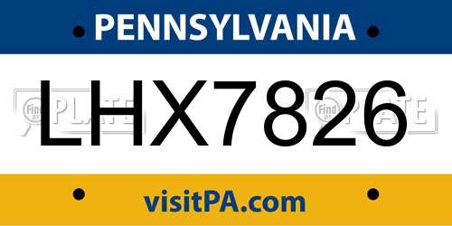LHX7826 Pennsylvania License Plate