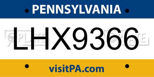 LHX9366 Pennsylvania License Plate