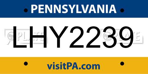 LHY2239 Pennsylvania License Plate
