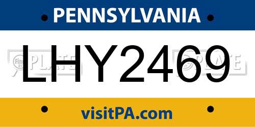 LHY2469 Pennsylvania License Plate