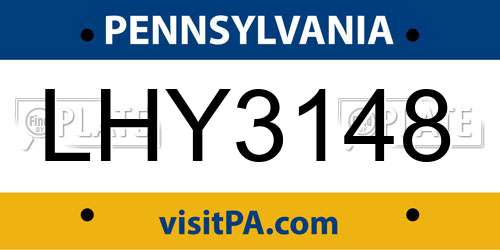 LHY3148 Pennsylvania License Plate