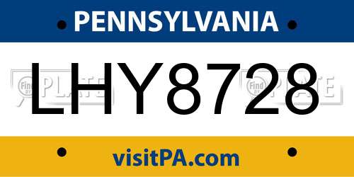 LHY8728 Pennsylvania License Plate