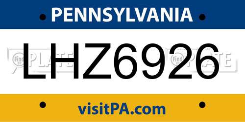 LHZ6926 Pennsylvania License Plate