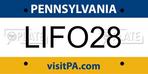 LIFO28 Pennsylvania License Plate