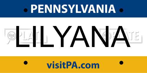 LILYANA Pennsylvania License Plate
