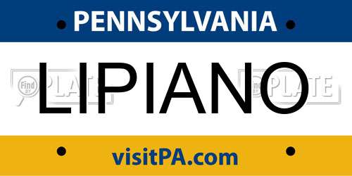 LIPIANO Pennsylvania License Plate