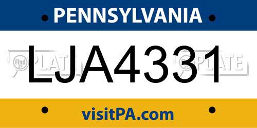 LJA4331 Pennsylvania License Plate