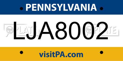 LJA8002 Pennsylvania License Plate
