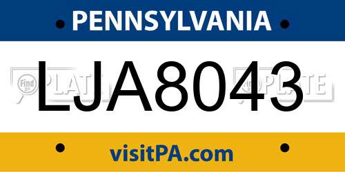 LJA8043 Pennsylvania License Plate