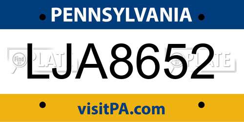 LJA8652 Pennsylvania License Plate
