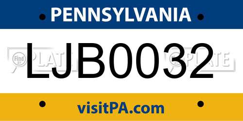 LJB0032 Pennsylvania License Plate