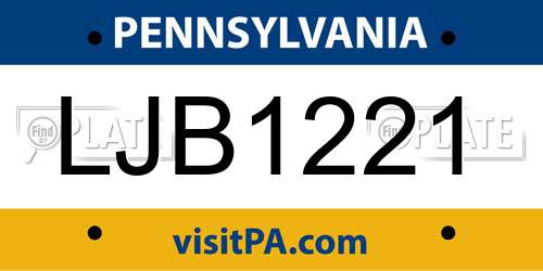 LJB1221 Pennsylvania License Plate