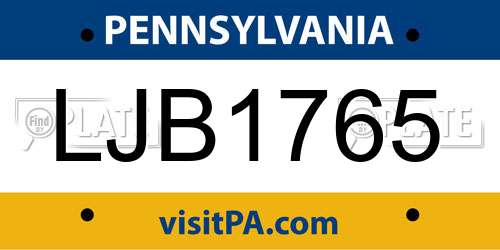 LJB1765 Pennsylvania License Plate