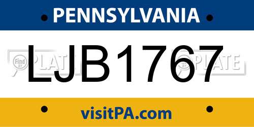 LJB1767 Pennsylvania License Plate