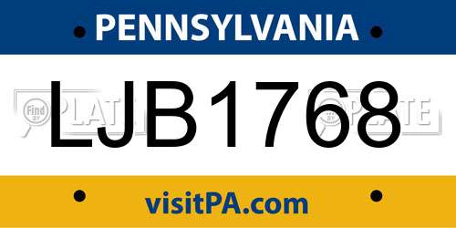 LJB1768 Pennsylvania License Plate