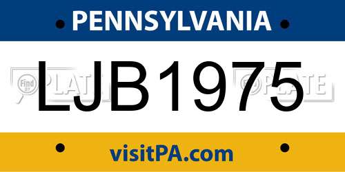LJB1975 Pennsylvania License Plate