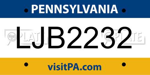 LJB2232 Pennsylvania License Plate