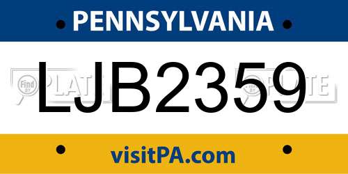 LJB2359 Pennsylvania License Plate