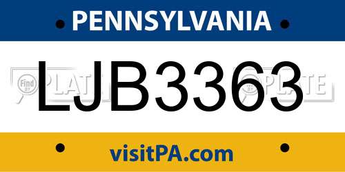 LJB3363 Pennsylvania License Plate