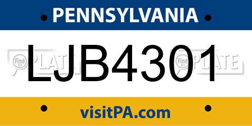 LJB4301 Pennsylvania License Plate