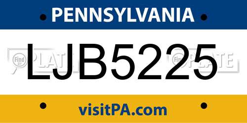 LJB5225 Pennsylvania License Plate