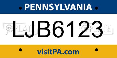 LJB6123 Pennsylvania License Plate