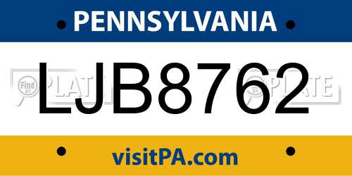 LJB8762 Pennsylvania License Plate