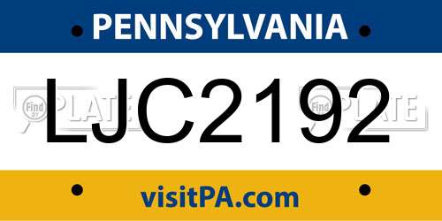 LJC2192 Pennsylvania License Plate